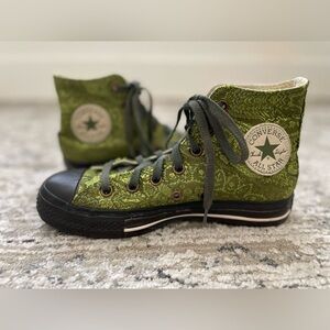 Converse Chuck Taylor Metallic Green Paisley Floral  High Top Size 7 Womens y2k
